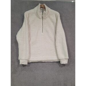 Calvin Klein Women's Sherpa Fleece Quarter Zip Pullover L Ivory Cream Teddy Cozy